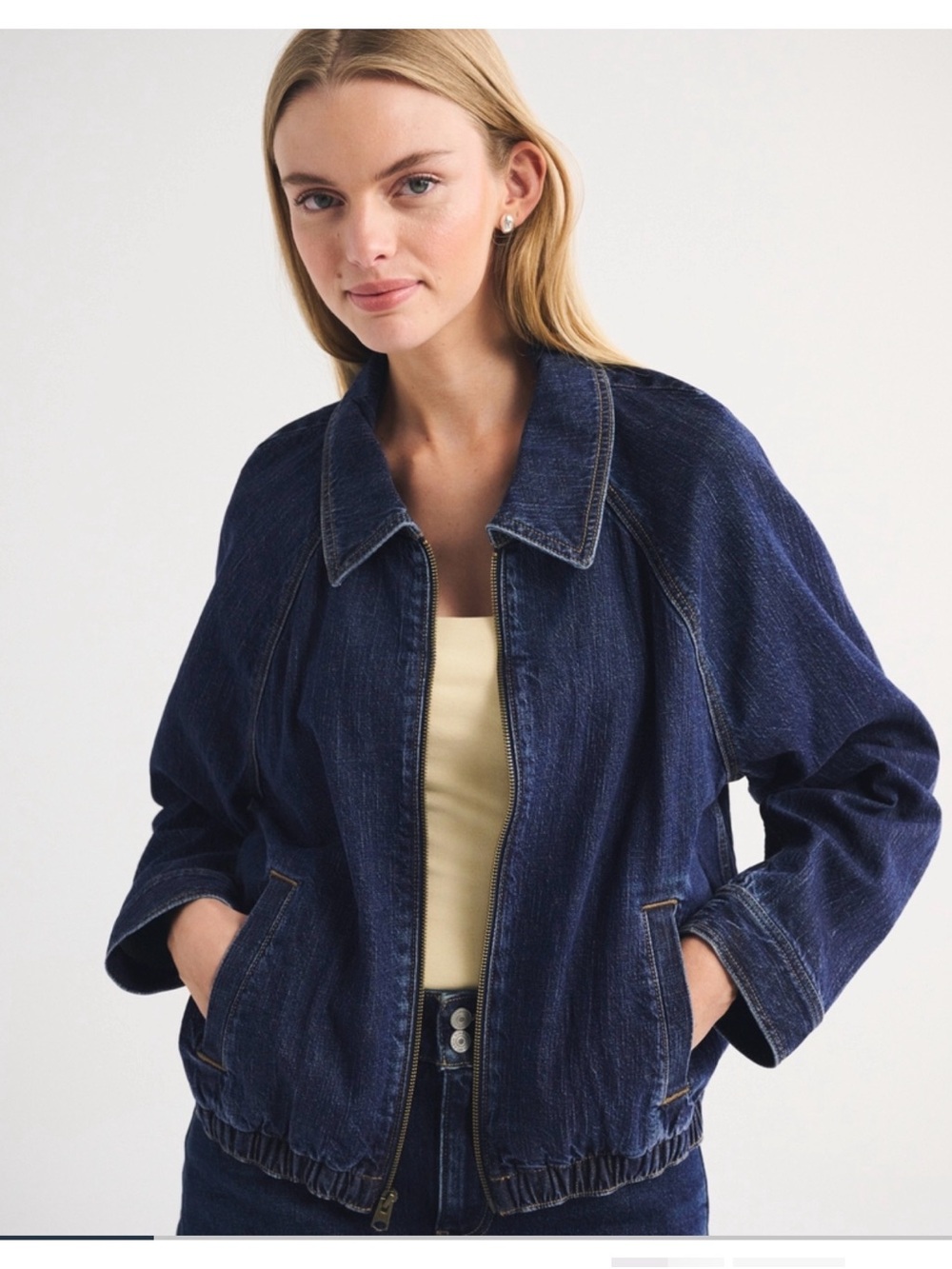 Relaxed Linen Blend Denim Bomber Jacket